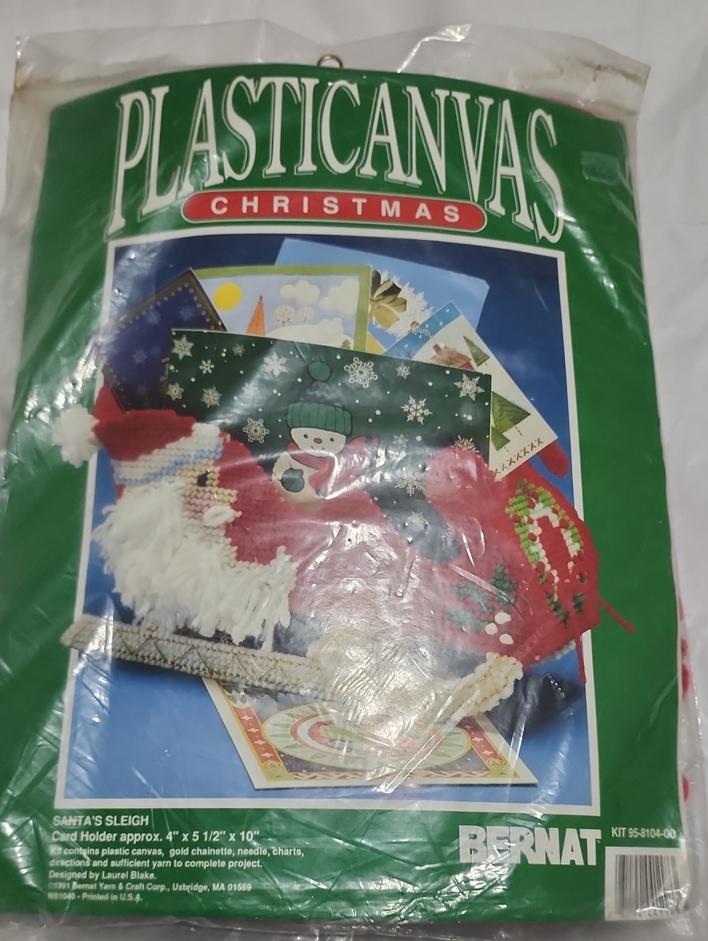 Vintage Bernat Christmas Plastic Canvas Santa Sleigh Kit - Red, Green, White